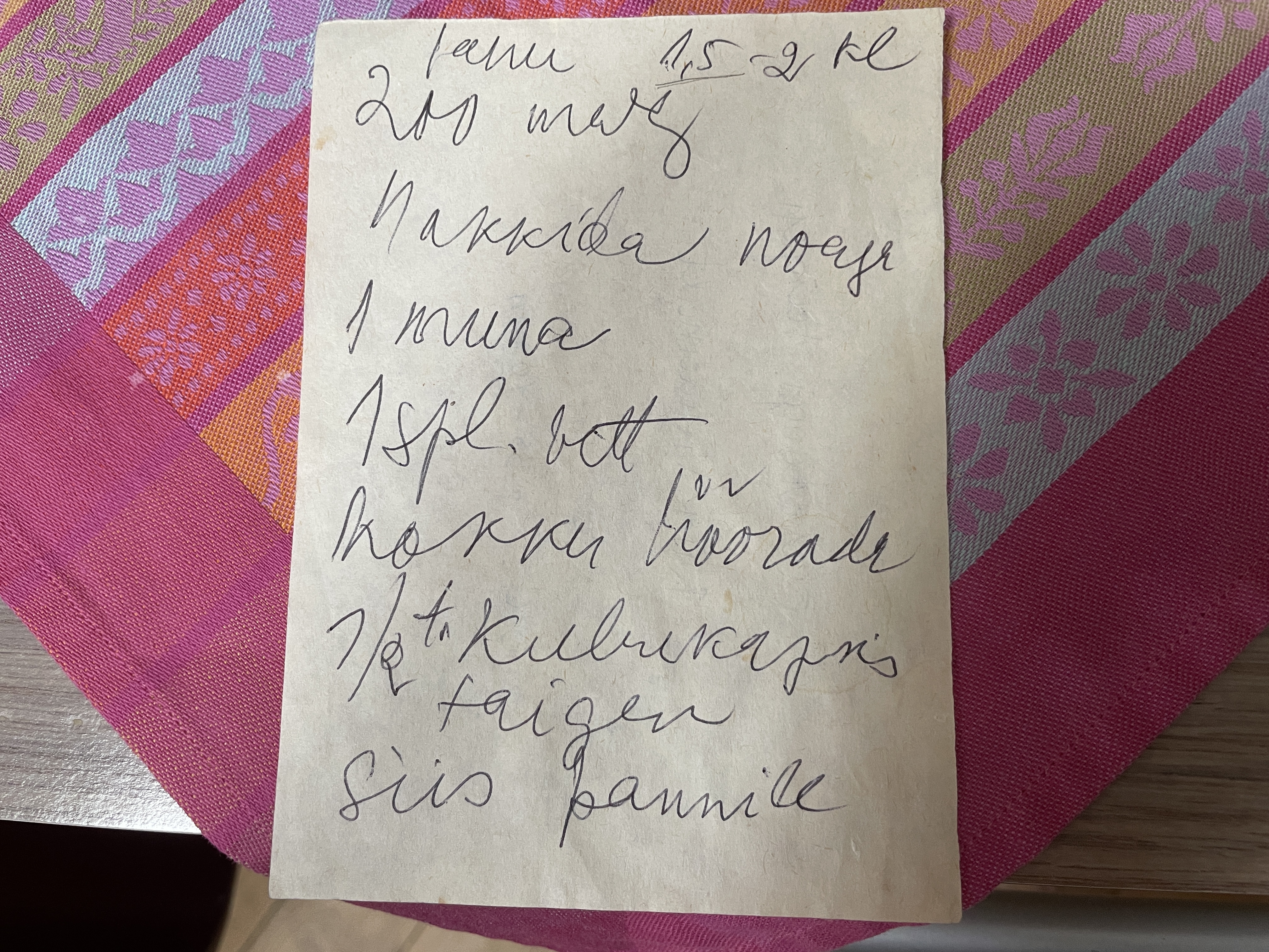 Hilda käega kirjutatud koogi retsept